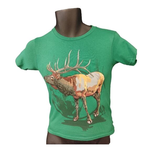 BOY'S GREEN DEER MOTIF SHORT SLEEVE T SHIRT - Picture 1 of 4